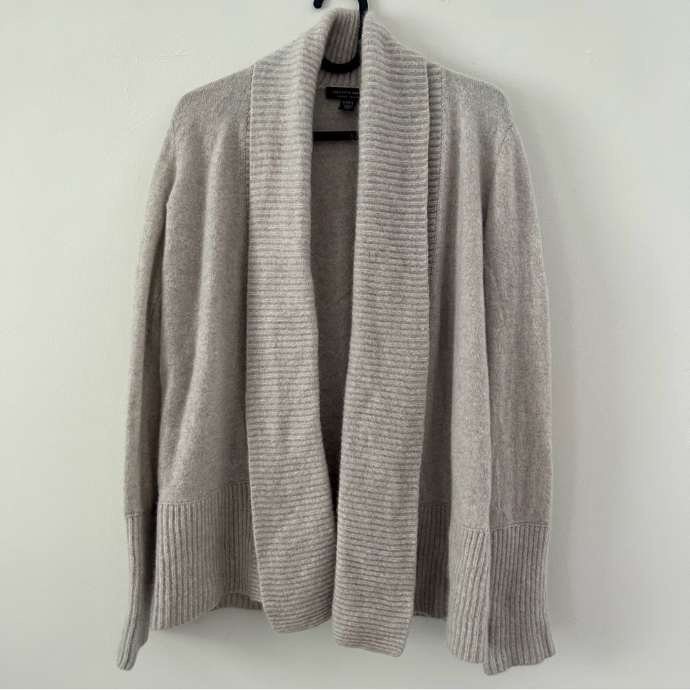 Saks Fifth Avenue Light Gray Ribbed Cashmere Cardigan